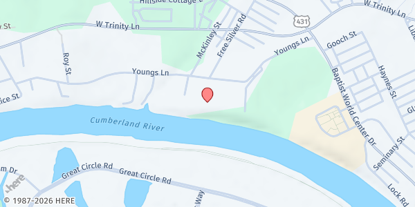 Map showing Connect Us Outreach Ministry at 804 Youngs Lane, Bldg. 2, Nashville, TN