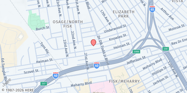 Map showing First Community Church - Healing Minds and Souls at 1813 Knowles St., Nashville, TN