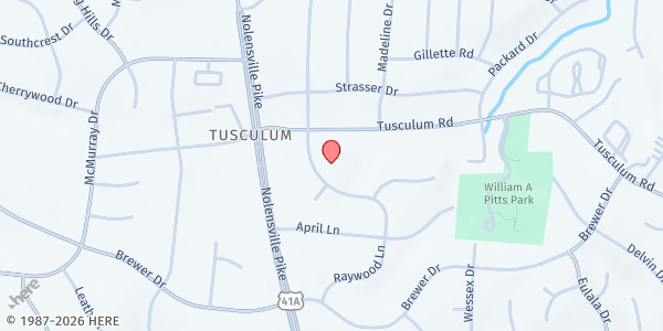 Map showing Hillcrest United Methodist Church at 5112 Raywood Lane, Nashville, TN