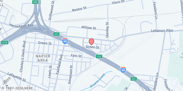 Map showing Jenkins Cumberland Presbyterian Church at 146 Green Street, Nashville, TN