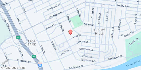 Map showing Martha O'Bryan Center at 711 South 7th Street, Nashville, TN