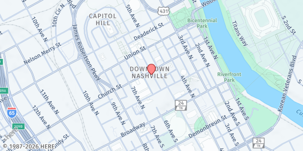 Map showing McKendree UMC - Restoration Pointe at 523 Church Street, Nashville, TN