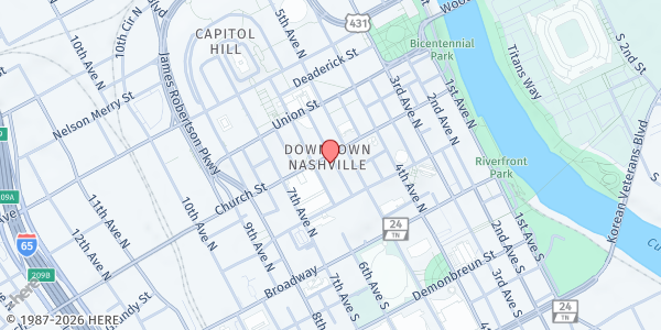 Map showing McKendree United Methodist Church at 523 Church Street, Nashville, TN