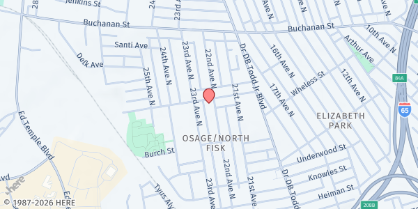 Map showing New Covenant Christian Church at 2201 Osage Street, Nashville, TN