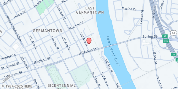 Map showing The Bridge, Inc., Nashville at 1122 2nd Ave. N., Nashville, TN