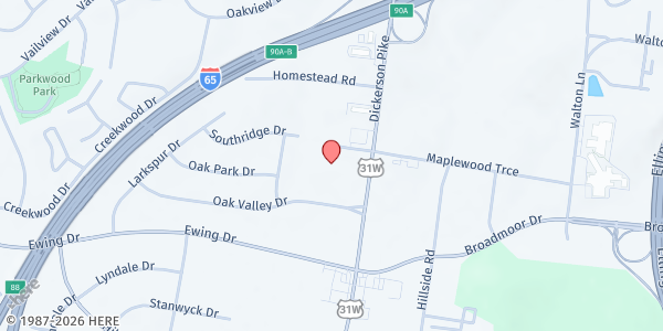 Map showing The Help Center at 213 W. Maplewood Lane, Ste. 400, Nashville, TN