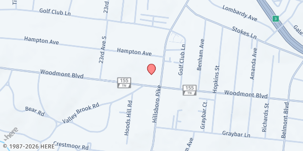 Map showing Woodmont Baptist Food Pantry at 2100 Woodmont Blvd, Nashville, TN