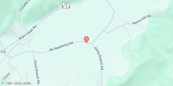 Map showing Community Church Food Pantry at 167 WE Neatherly Rd, Neva, TN