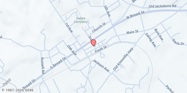 Map showing Regional Education Center at 145 Cherry Street, New Tazewell, TN