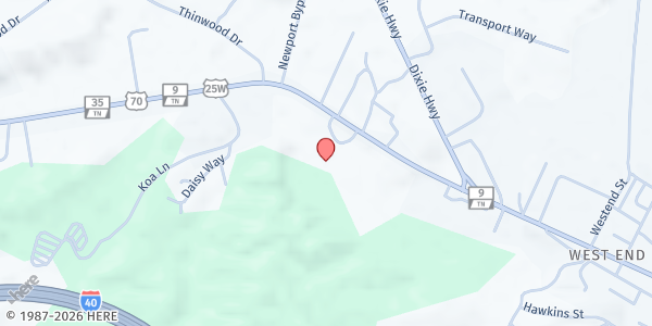 Map showing SHFB – ETN Mobile Pantry at 112 Fairgrounds Circle, Newport, TN