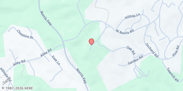 Map showing Norris Area Food Pantry at 60 Ridgeway Road, Norris, TN