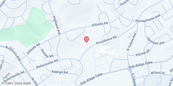 Map showing Highland View Church of Christ at 138 Providence Road, Oak Ridge, TN