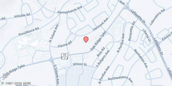 Map showing St. Joseph Food Pantry at St. Mary's Catholic Church at 327 Vermont Ave., Oak Ridge, TN