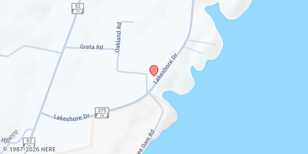 Map showing Oakland Baptist at 15050 Lakeshore Dr., Oakland, TN