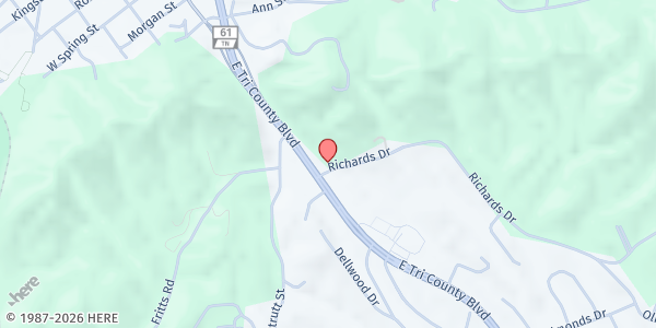 Map showing Little Leaf Missionary Baptist Church at 228 E Tri County Blvd, Oliver Springs, TN