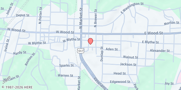 Map showing Paris First United Methodist Church at 101 E. Blythe Street, Paris, TN