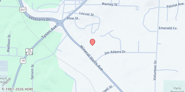 Map showing Public Assistance - Paris at 1023 Mineral Wells Ave, Paris, TN