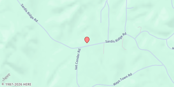 Map showing Sardis Ridge Baptist Church at 1335 Sardis Ridge Rd., Parsons, TN