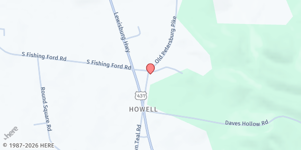 Map showing Howell Church of Christ at 11 Old Schoolhouse Road, Petersburg, TN
