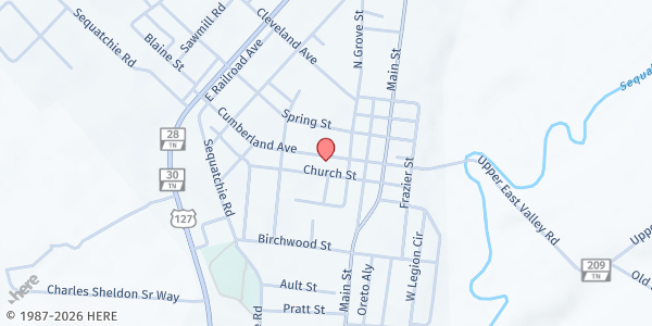 Map showing Bledsoe Community Food Bank - Cumberland St. Location at 384 Cumberland St., Pikeville, TN