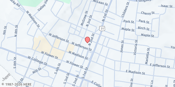 Map showing Community Rural Food Delivery - Pulaski at 216 North 2nd Street, Pulaski, TN