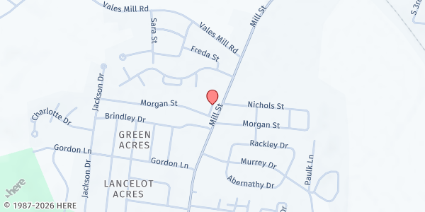 Map showing First UMC Pulaski - Matthew 25 at 1008 Mill Street, Pulaski, TN