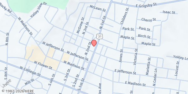 Map showing Giles County Help Center at 314 North 1st Street, Pulaski, TN