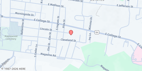 Map showing God's Storehouse, Pulaski at 947 East College Street, Pulaski, TN