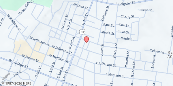 Map showing Jesus is the Way Church - The Way Ministries at 315 North Patterson St., Pulaski, TN