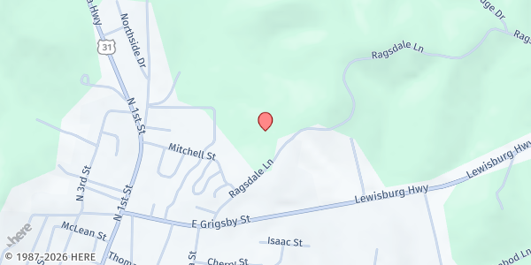 Map showing Temple of Praise at 1030 Ragsdale Lane, Pulaski, TN