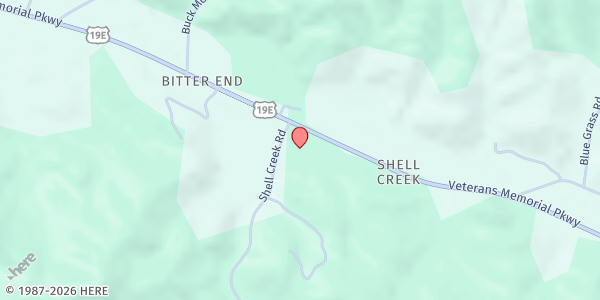 Map showing Lower Shell Creek Christian Church at 8726 US-19E, Roan Mountain, TN