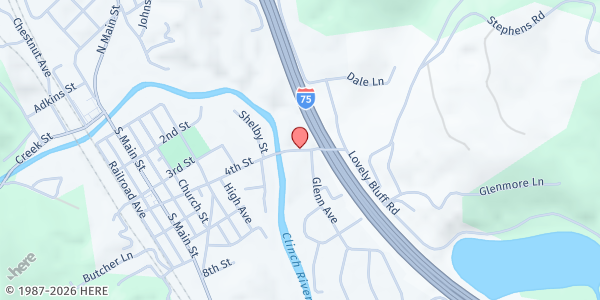 Map showing Rocky Top Food Pantry at Rocky Top, Rocky Top, TN