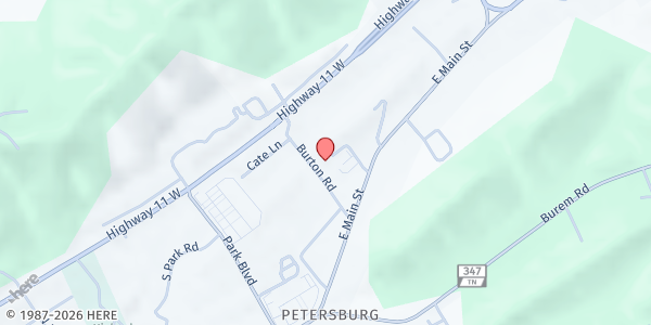 Map showing Burton Plaza Apts. at 122 Burton Rd, Rogersville, TN