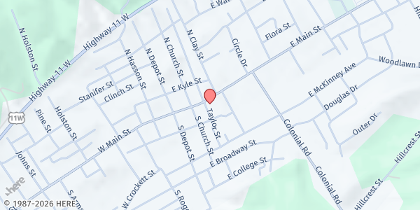 Map showing Of One Accord Rogersville at 306 E Main St, Rogersville, TN