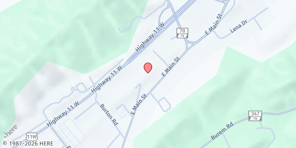Map showing VFW 9543 Rogersville at 1605 E Main St, Rogersville, TN