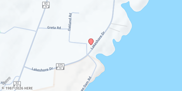 Map showing Oakland Baptist at 15050 Lakeshore Dr., Rutledge, TN