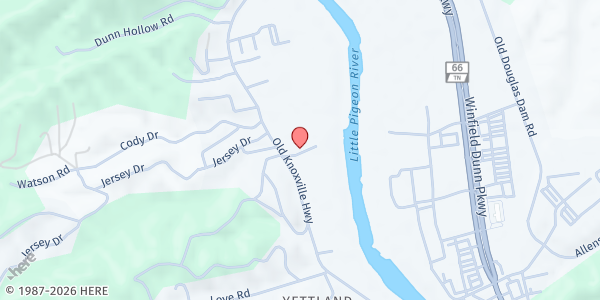 Map showing Sevier Co. Food Ministries at 890 Old Knoxville Highway, Sevierville, TN
