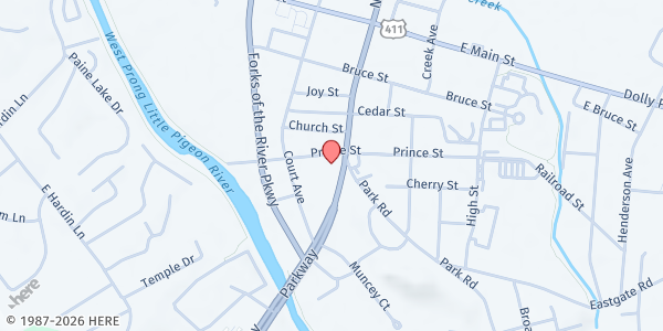 Map showing Sevierville Ministry Village at 317 Parkway, Sevierville, TN