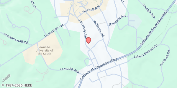 Map showing Community Action Committee - Food Pantry at 216 University Avenue, Sewanee, TN