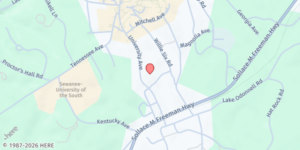 Map showing Otey Memorial Parish Church at 216 University Avenue, Sewanee, TN