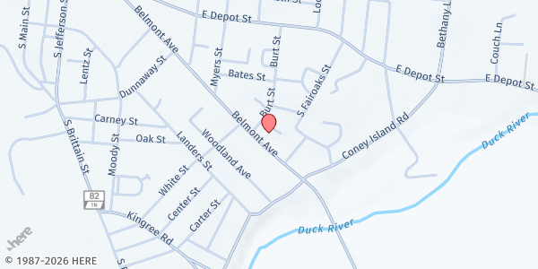 Map showing Community Outreach Partnership Bedford at 1005 Belmont Ave, Shelbyville, TN
