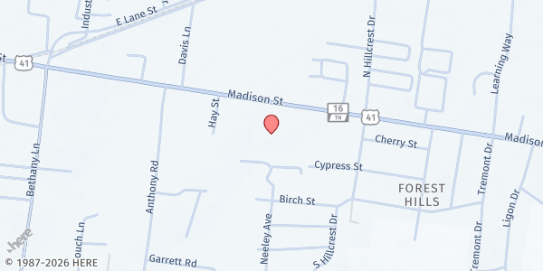 Map showing Gateway Church at 1250 Madison St, Shelbyville, TN