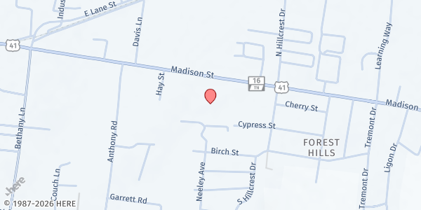 Map showing Gateway Church - Feed One Ministry at 1250 Madison Street, Shelbyville, TN