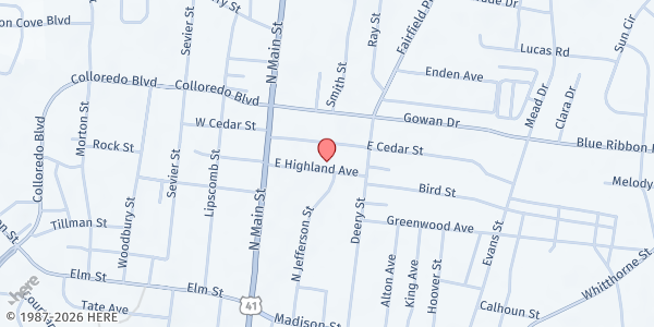Map showing Good Samaritan - Bedford Co. at 201 East Highland, Shelbyville, TN