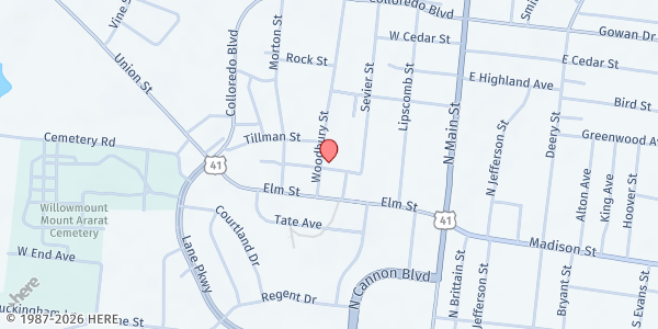 Map showing Mount Zion Baptist Church - Food Distribution Center at 506 Hill St, Shelbyville, TN