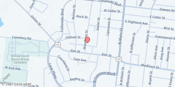 Map showing Mt. Zion Baptist Church at 506 Hill Street, Shelbyville, TN