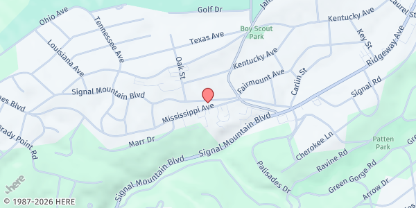 Map showing Signal Mountain Social Services at 633 Mississippi Ave, Signal Mountain, TN