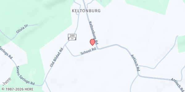 Map showing Keltonburg United Methodist Church at 5612 Keltonburg Road, Smithville, TN