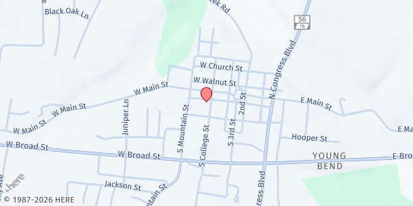 Map showing Smithville Cumberland Presbyterian Church at 201 S. College St., Smithville, TN