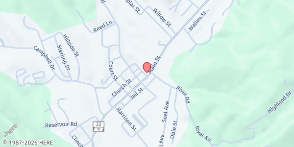Map showing Sneedville Baptist Church at 1359 Main St, Sneedville, TN
